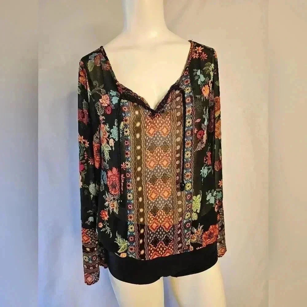 American Rag Floral Multicolor V-Neck Boho Blouse